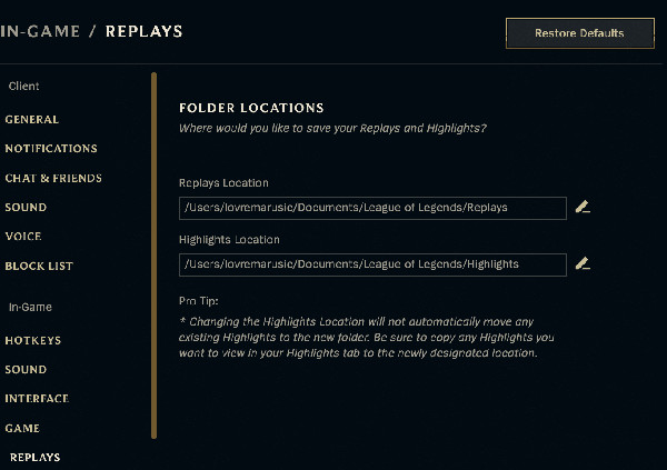 Arquivo LOL para salvar replays de LOL