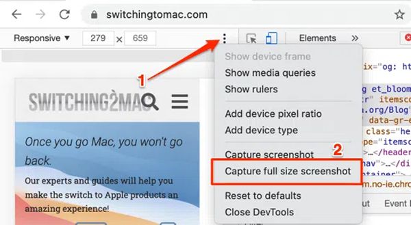 Zachycení celé obrazovky Screenshot Chrome