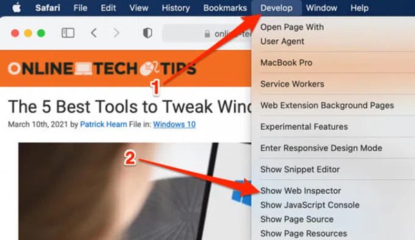 Otevřete Safari Web Inspector