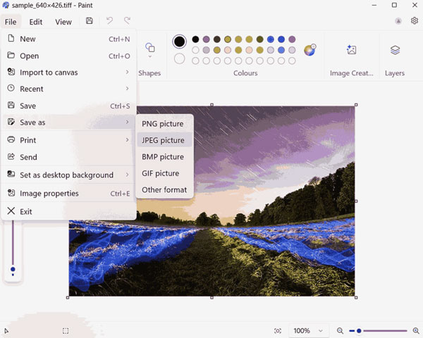 TIFF konvertálása JPG-vé Windows rendszeren a Paint segítségével