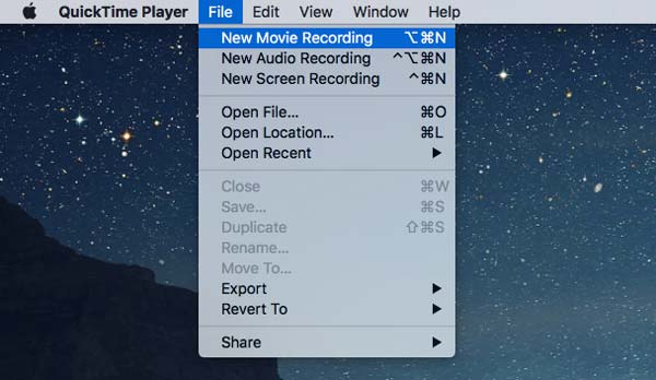 QuickTime Player הקלטת סרט חדש