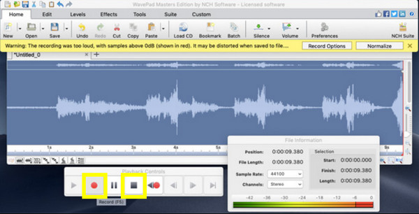 הקלטת קול ב-WavePad במק