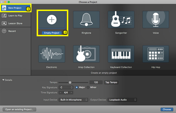 GarageBand Nieuw Project