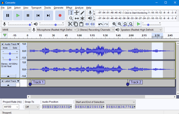 הקלט אודיו Audacity