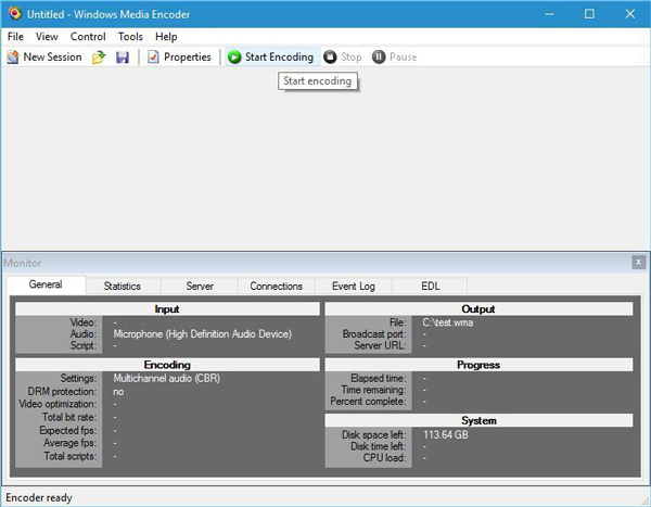 Windows Media Encoder 开始编码