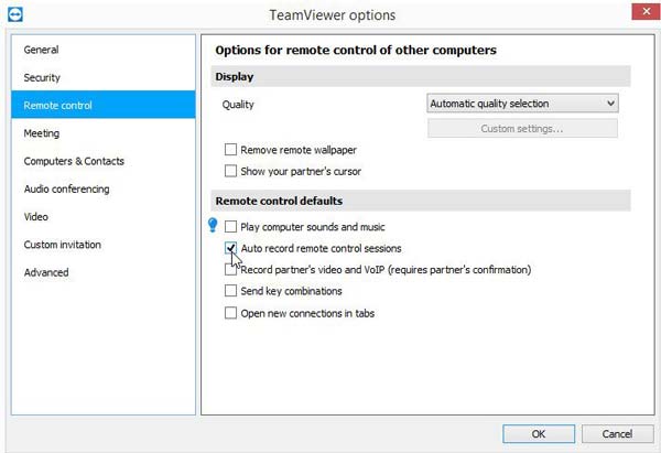 Enregistrer une réunion d'enregistrement automatique Teamviewer