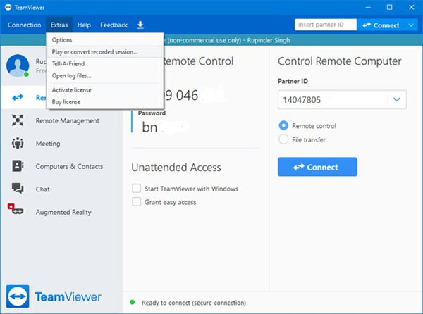 บันทึก Teamviewer Extras