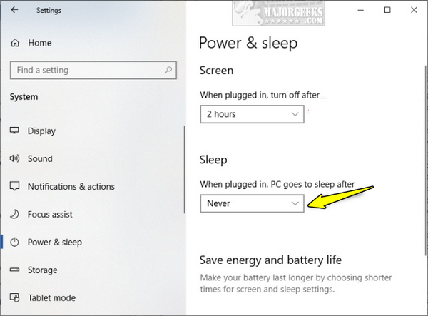 Tetapkan Tetapan Tidur Komputer OBS