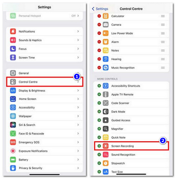 स्क्रीन रिकॉर्डिंग नियंत्रण केंद्र जोड़ें