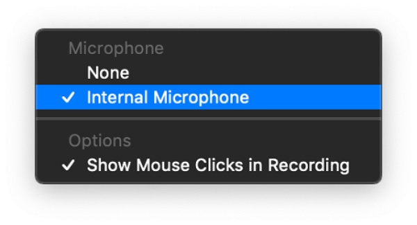 خيار الميكروفون في برنامج QuickTime