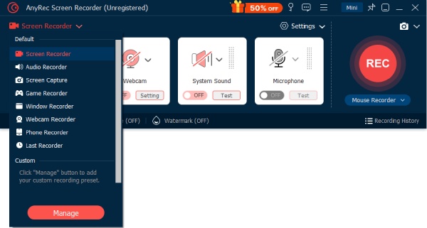 Selecione gravador de telefone