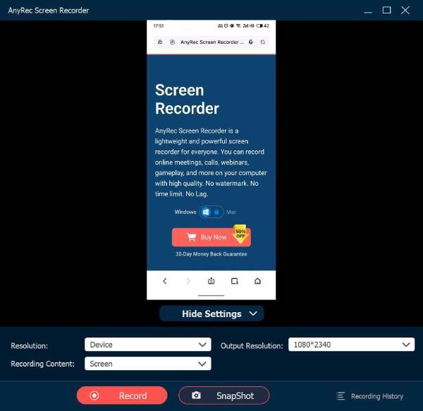 Bildschirmaufnahme Samsung Anyrec