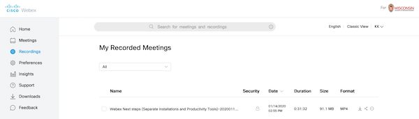 Tải xuống bản ghi Webex