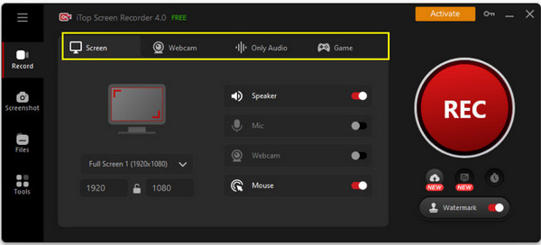 itop Felvételi mód kiválasztása