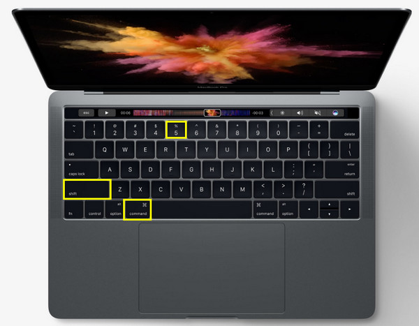 Zrzut ekranu paska Touch Bar na komputerze Mac