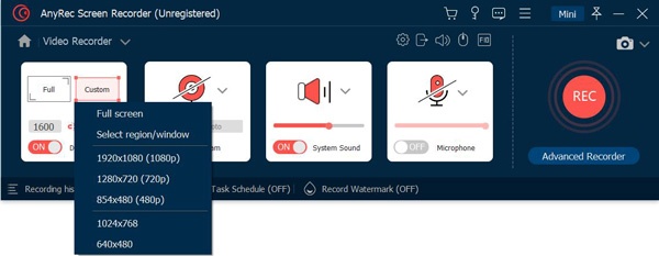 选择录制区域 Anyrec