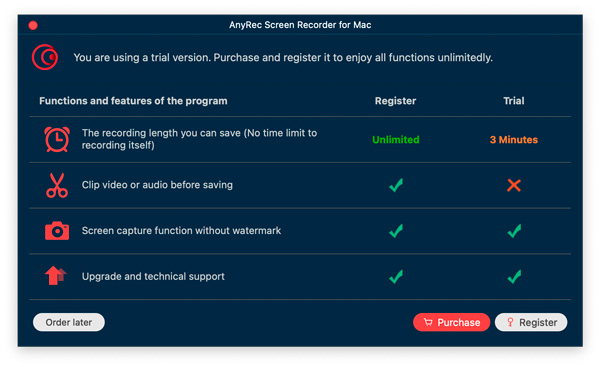 برنامج Anyrec Screen Recorder Mac التجريبي