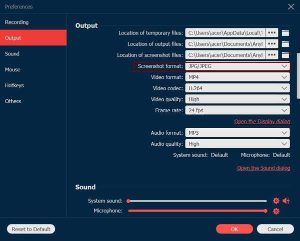 قم بتغيير إعدادات لقطة الشاشة