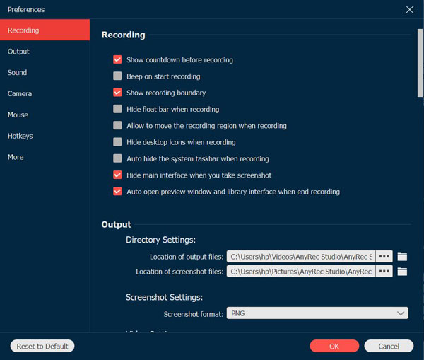 Recording Preferences