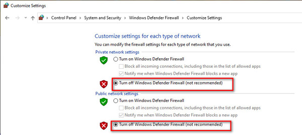 Desactivar el cortafuegos de Windows Defender