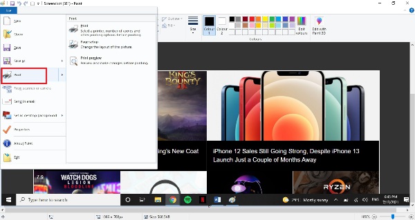 لقطة شاشة إلى PDF Windows Paint