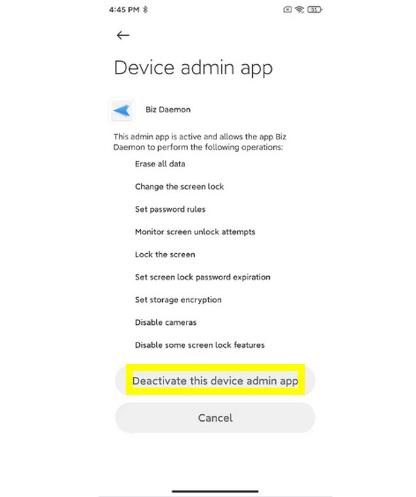 Désactiver l'administration du périphérique
