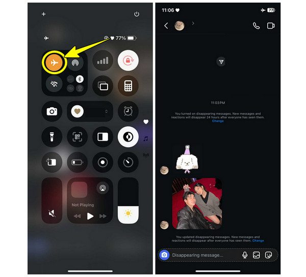 Lentokonetila Ota Instagram Vanish -tilan kuvakaappaus