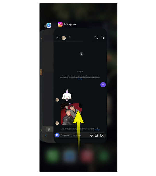 Sovelluksenvaihtajan kuvakaappaus Instagramin katoamistilasta