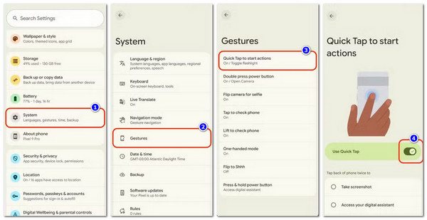 Zrzut ekranu Piksel Szybkie dotknięcie