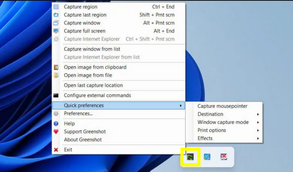 Raccourcis de l'outil Capture d'écran de Greenshot