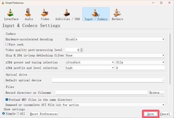 Save Codecs VLC