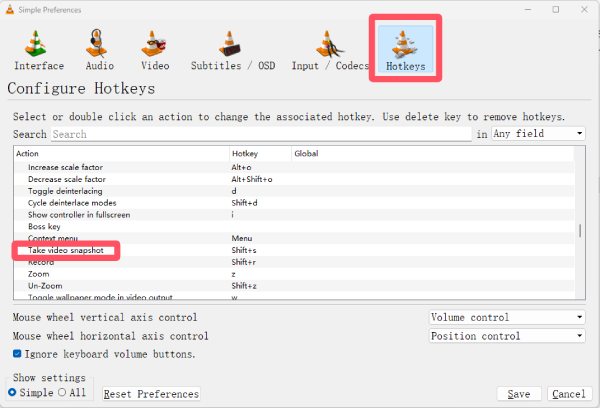 Screenshot Hotkey VLC