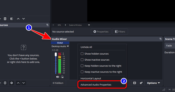 Accesați Proprietățile audio avansate ale mixerului audio