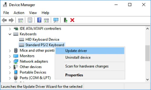 키보드 드라이버 업데이트