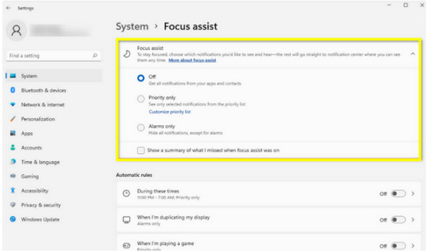 Lumpuhkan Bantuan Fokus