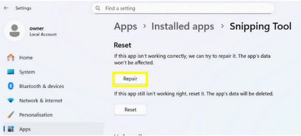 Tetapkan Semula Alat Snipping