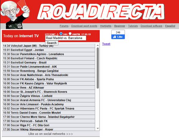 Rojadirecta Hoofdinterface