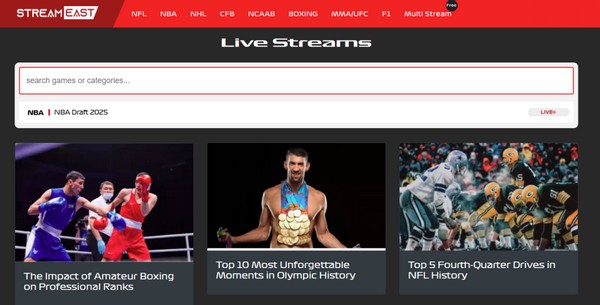 Streameast Hoofdinterface