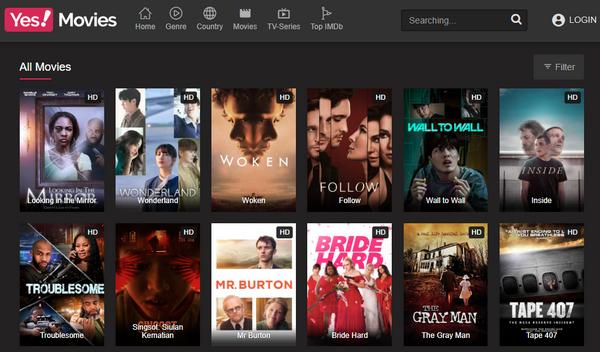Yesmovies Hoofdinterface