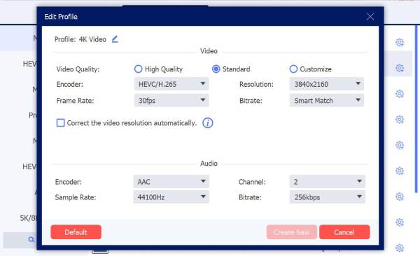 Videoprofiel bewerken