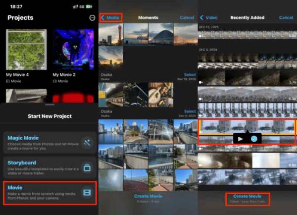 Luo elokuva iMovie iPhonessa