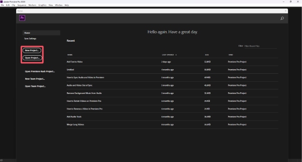 Ouvrir un projet Adobe Premiere Pro