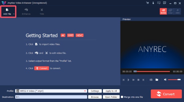 إضافة ملف AnyRec Video Enhancer