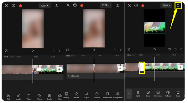 CapCut iPhone पर वीडियो को संयोजित करता है