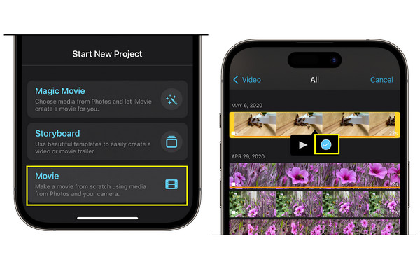 iPhone पर iMovie के ज़रिए वीडियो को संयोजित करें
