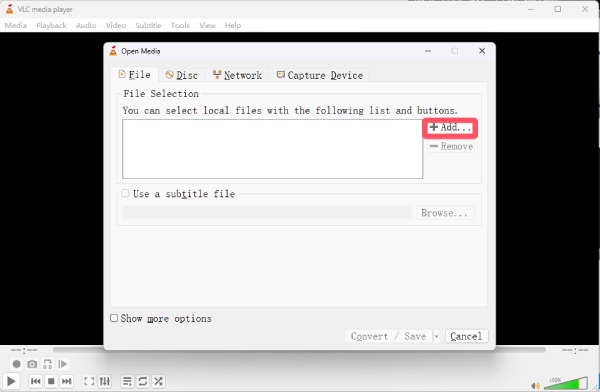 Videó hozzáadása VLC-hez