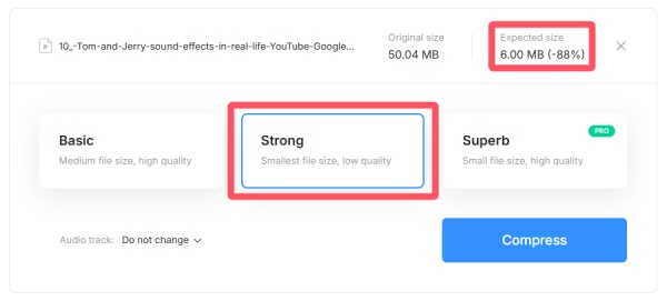 Videó Clideo tömörítése