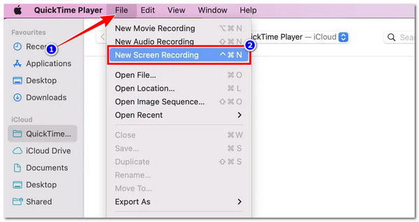 QuickTime Öppna video Ny inspelning