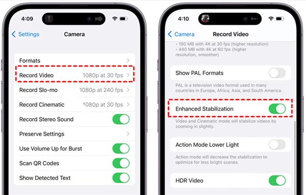 การตั้งค่าตัวกันสั่นวิดีโอของ iPhone