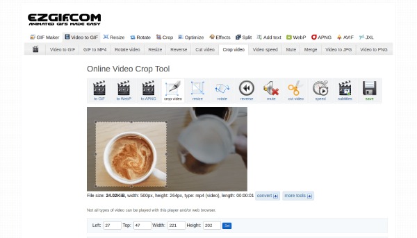 Online ořezávač videa Ezgif